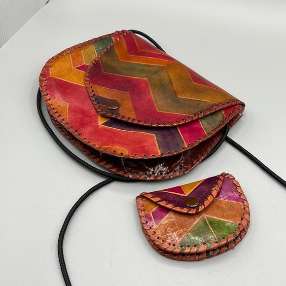 Vintage Handbags - Vintage leather chevron strip crossbody